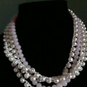 Vintage Four Strand Faux Pearl Necklace - Pink and White